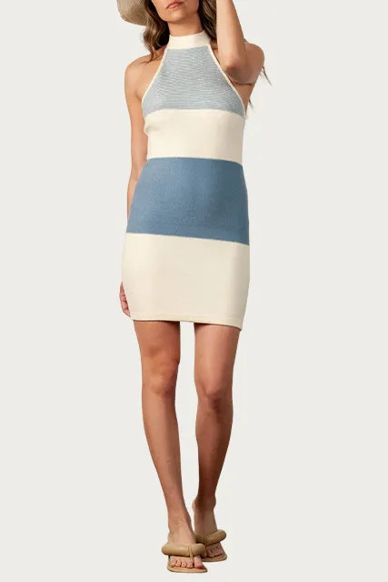 CANDYTUFT KNITTED HALTERNECK MINI DRESS