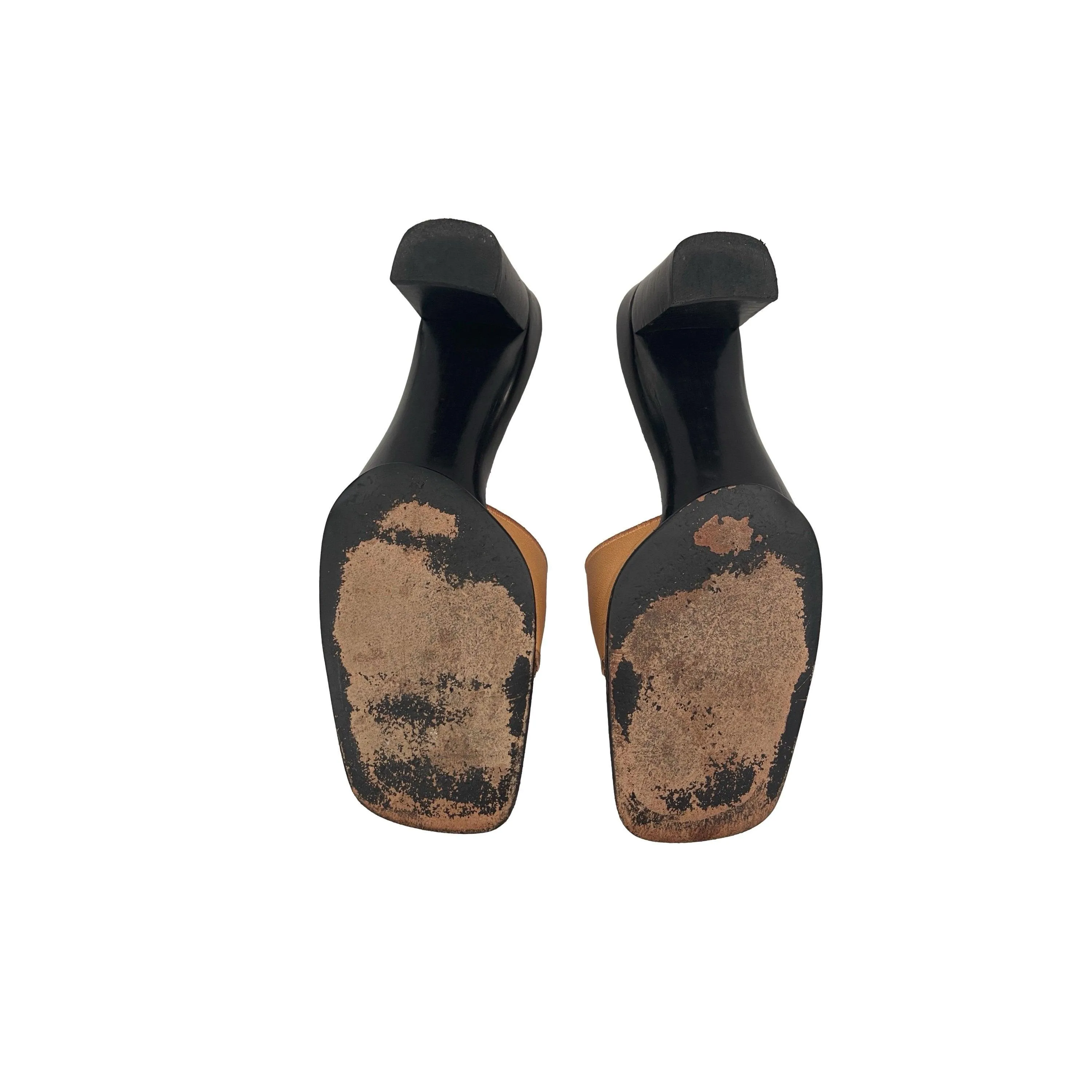 Chanel Camel Logo Chunky Heels