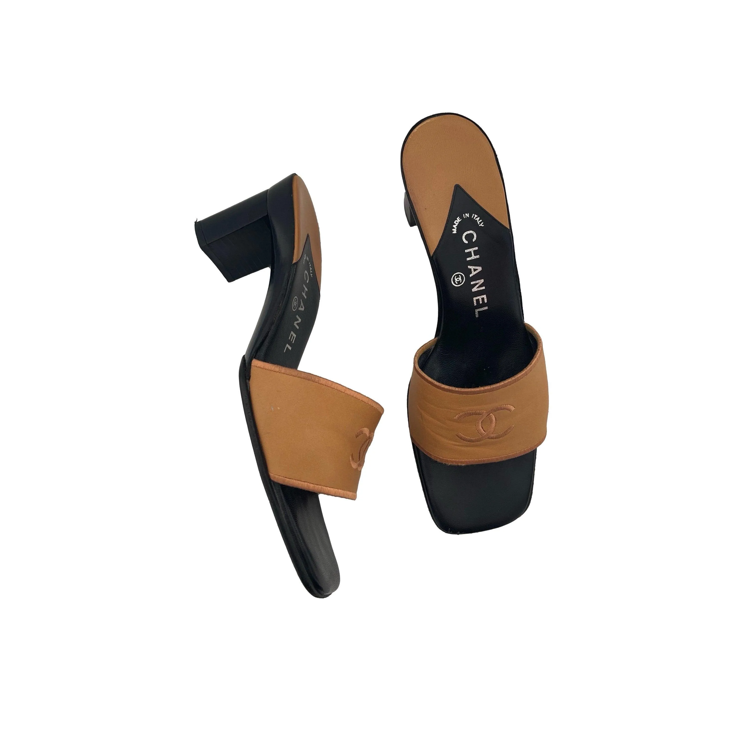 Chanel Camel Logo Chunky Heels