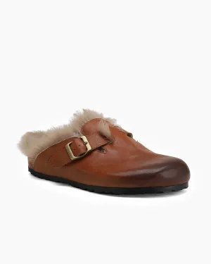 Charm Retro Wool Lining Leather Backness Mules