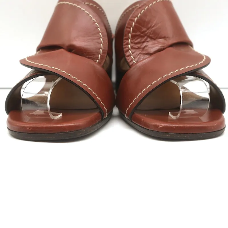 Chloe Twist Mules Candice Brown Leather Size 39 Open Toe Slide Sandals