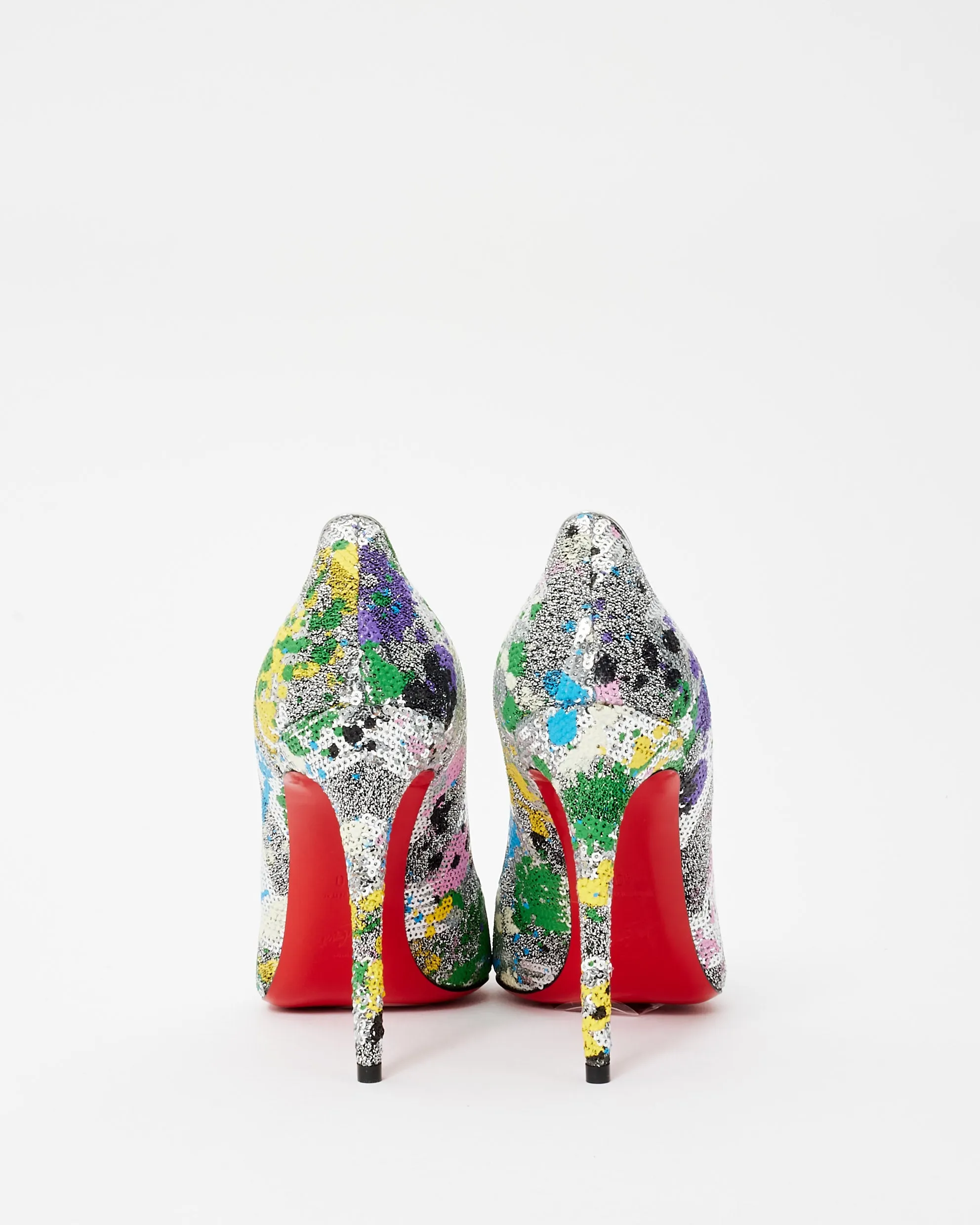Christian Louboutin Silver & Pastel Multicolor Sequin So Kate Pumps - 40