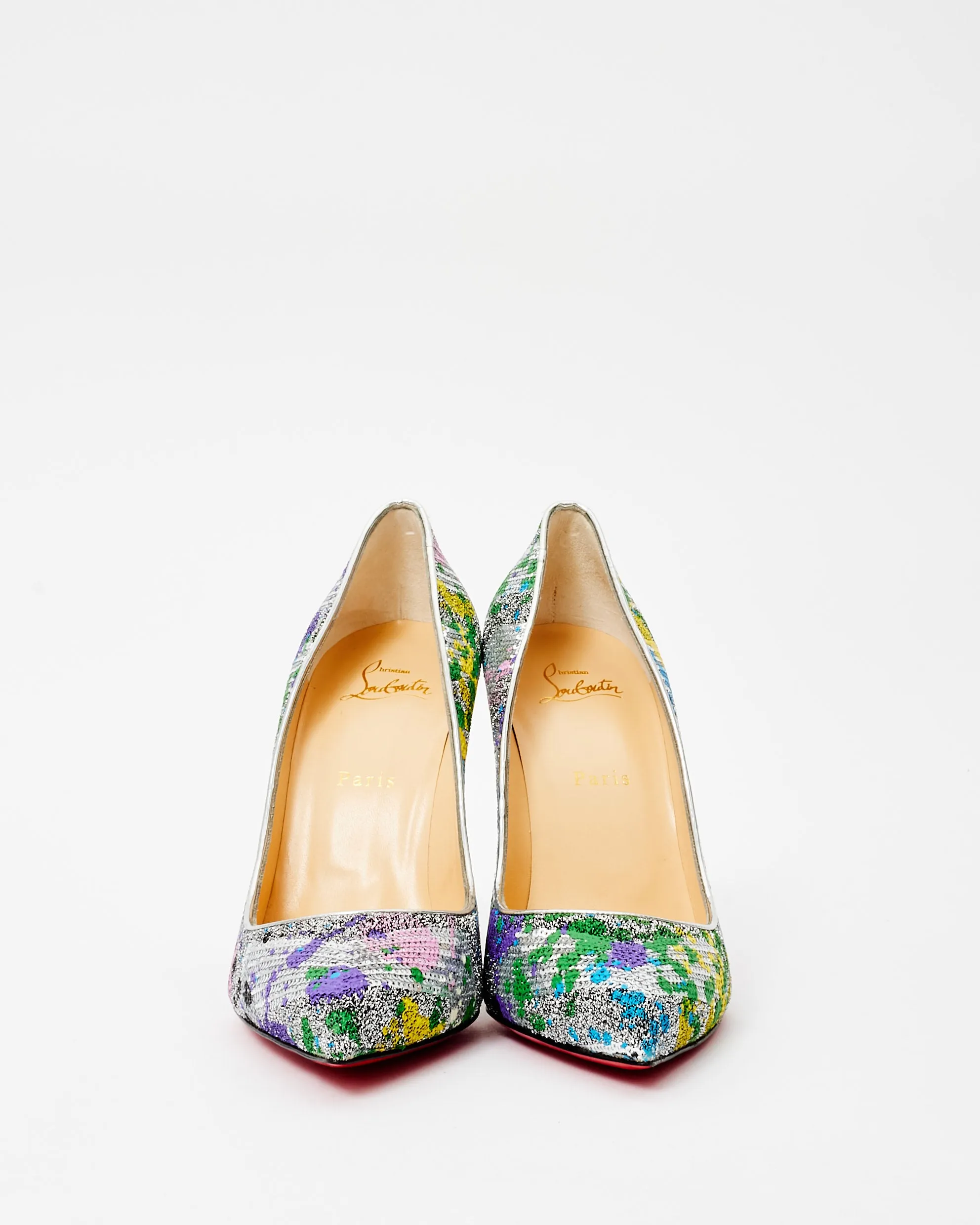Christian Louboutin Silver & Pastel Multicolor Sequin So Kate Pumps - 40