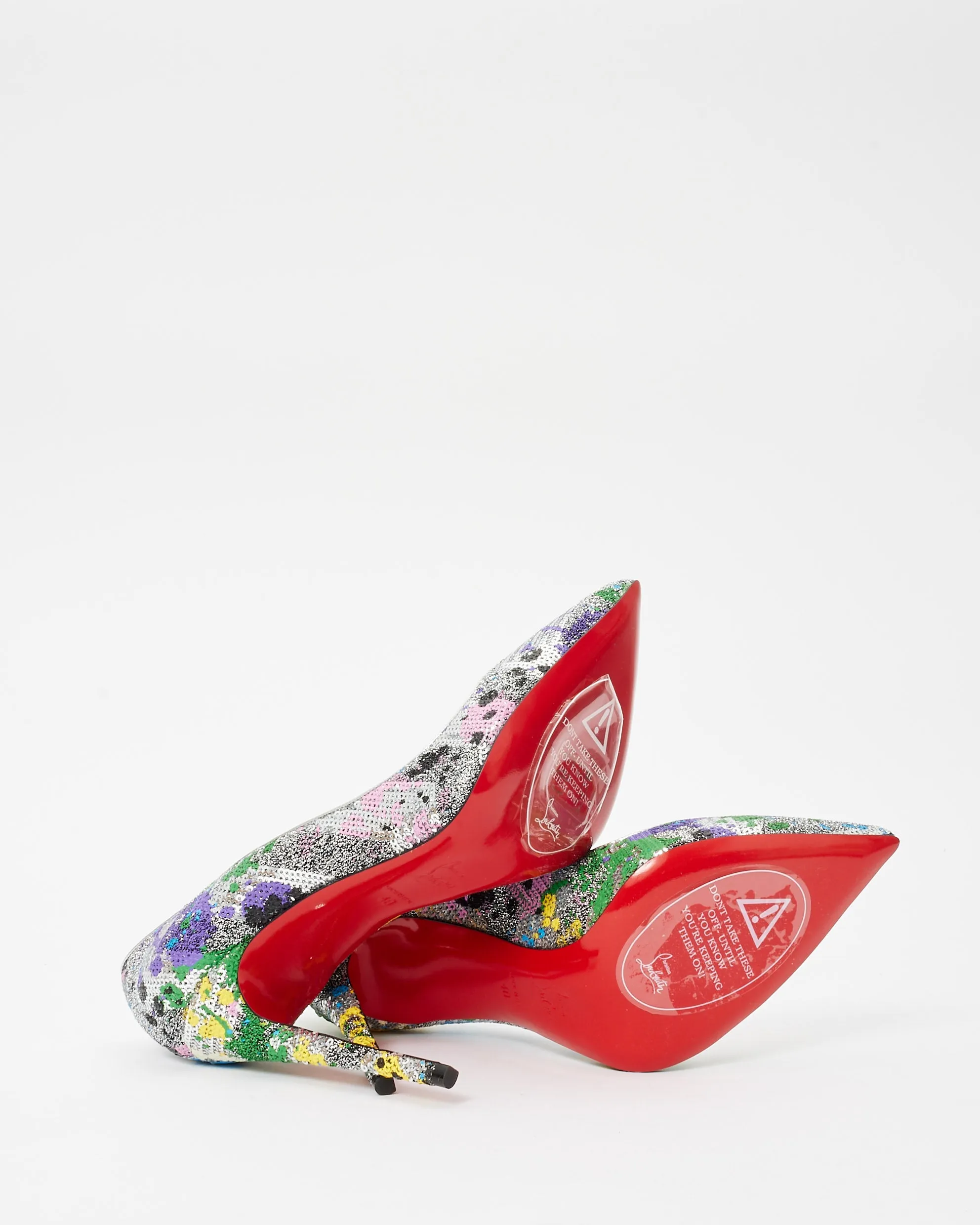 Christian Louboutin Silver & Pastel Multicolor Sequin So Kate Pumps - 40