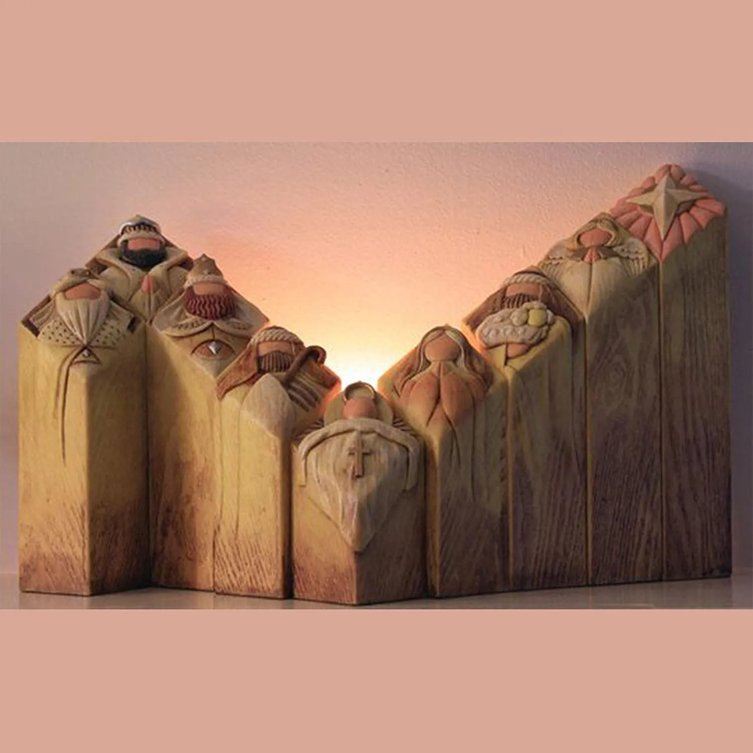 Christianartbag Home Decor, Heaven Nativity Tree Pillar Statues 9 Pcs Set of Wooden Collection Figurines of Pillars of Nativity Setcolumn Statues Decoration
