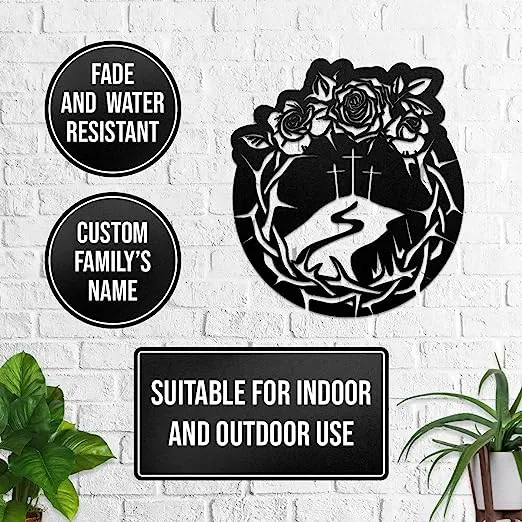 Christianartbag Metal Signs, Crown Of Thorns With Flowers & Cross, Christian Wall Art With Religious Scripture, Appreciation Gifts For Family
