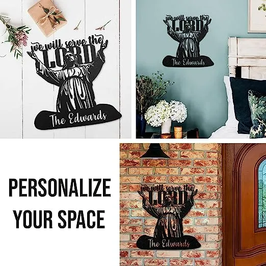 Christianartbag Metal Signs, We Will Serve The Lord, Personalized Metal, Christian Wall Art With Religious Scripture, Appreciation Gifts For Family