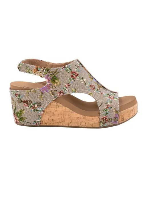 Corky's Taupe Brocade Floral Carley Wedge