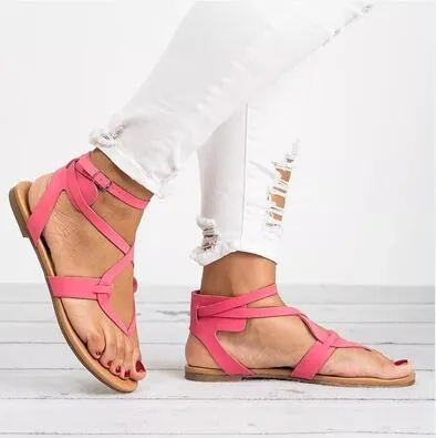 COSIDRAM 2018 Shoes Woman Summer Shoes Female Casual Flat Heels Ankle Strap Women Sandals Plus Size 42 43 SNE-015