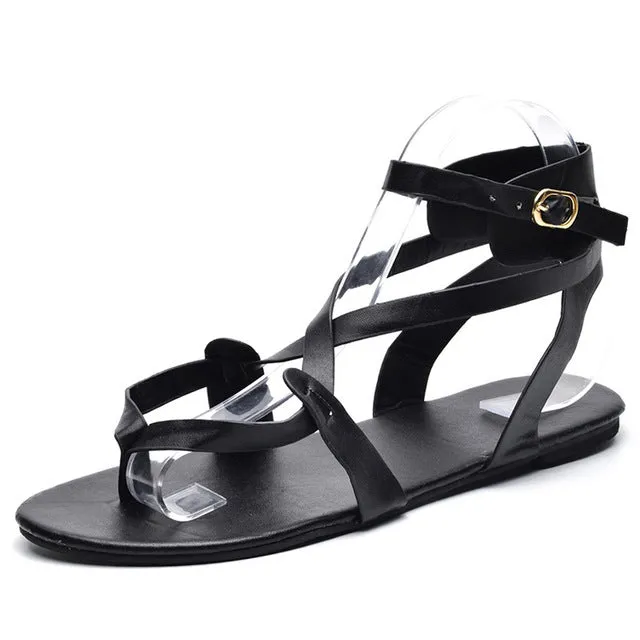 COSIDRAM 2018 Shoes Woman Summer Shoes Female Casual Flat Heels Ankle Strap Women Sandals Plus Size 42 43 SNE-015