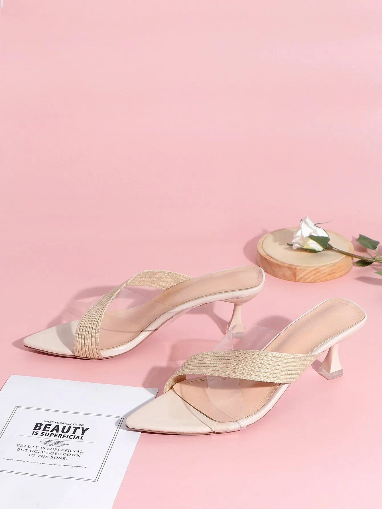 Criss Cross Spooled Heeled Mules - Beige - FD ⚡