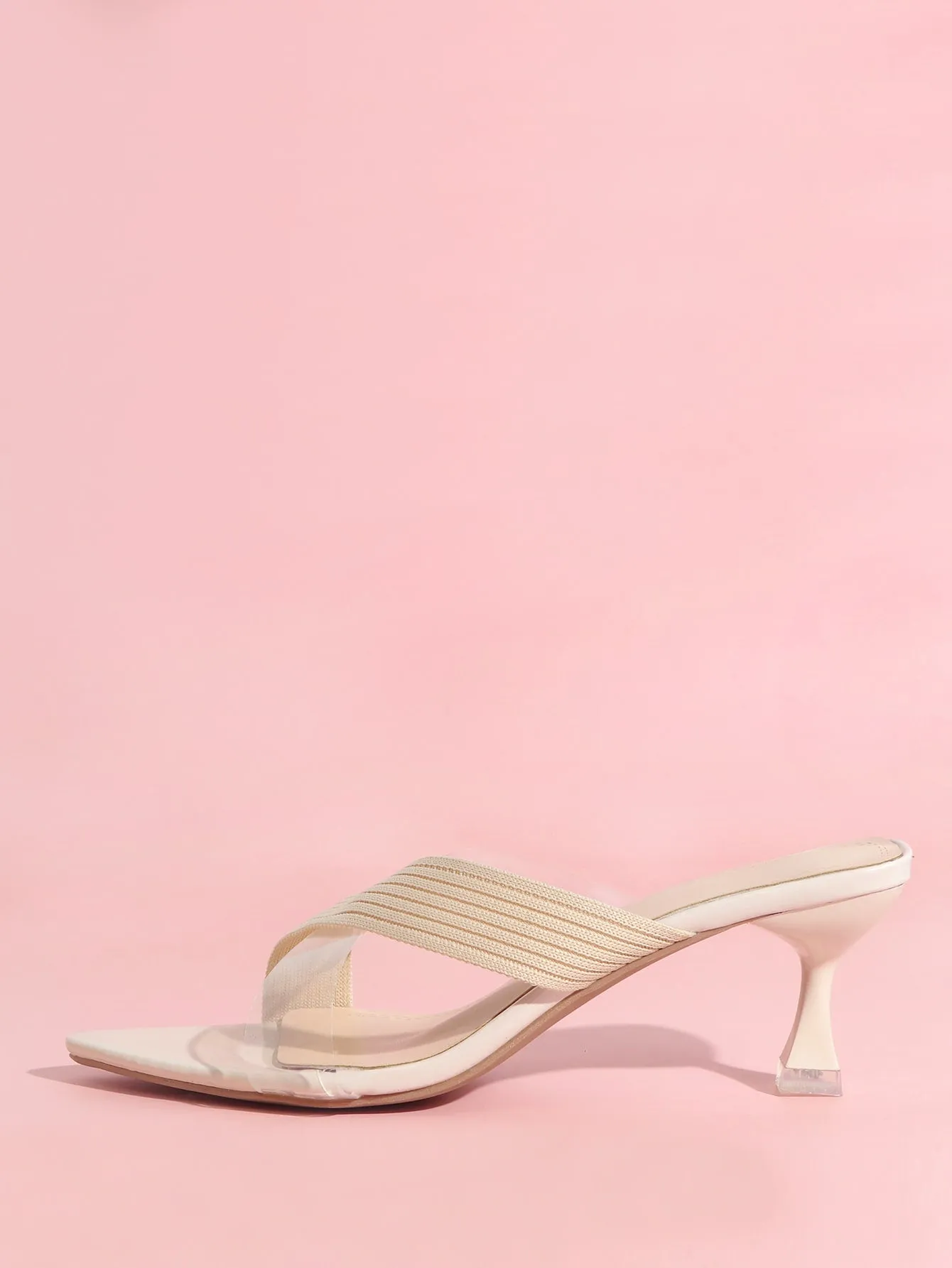 Criss Cross Spooled Heeled Mules - Beige - FD ⚡