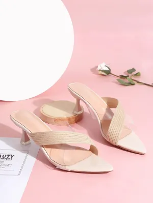 Criss Cross Spooled Heeled Mules - Beige - FD ⚡