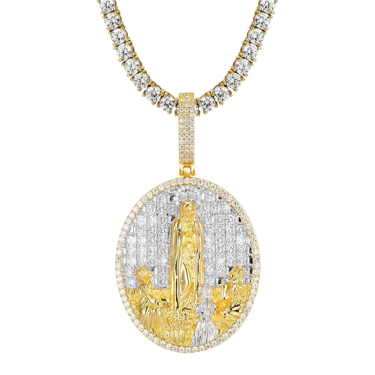 Custom Holy Mother Mary Religious Designer Oval Pendant