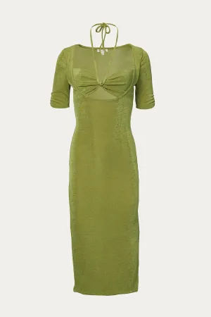 CUTOUT HALTER-NECK MIDI DRESS