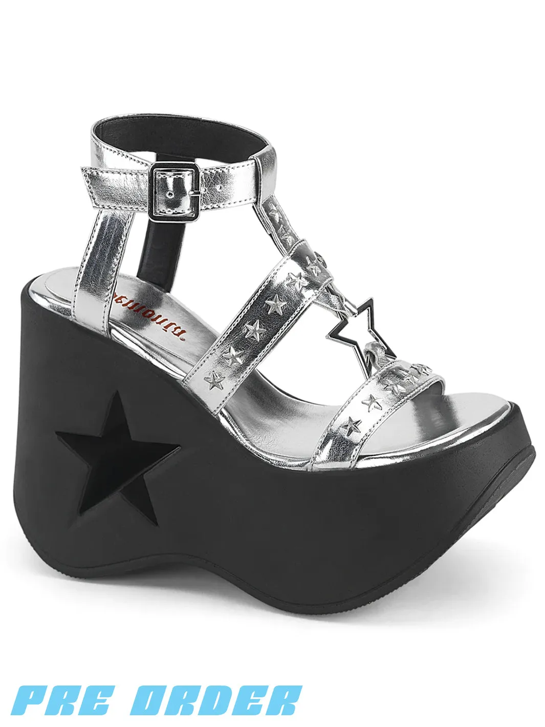 DEMONIA DYNAMITE-12 - SILVER METALLIC VEGAN LEATHER ✰ PRE ORDER ✰