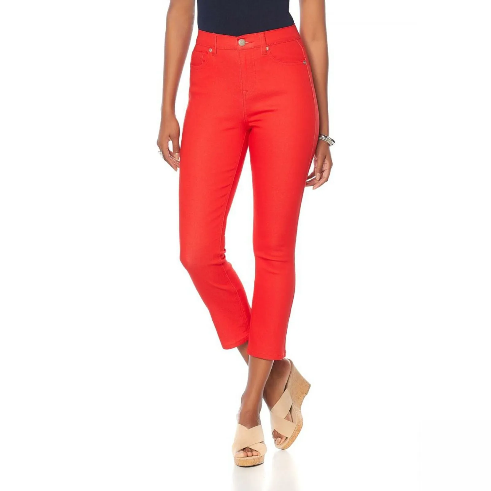 DG2 by Diane Gilman Women's Virtual Stretch Cropped Skinny Jeans Red 4