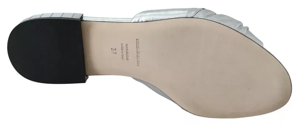 Dolce & Gabbana Silver Metallic Leather Floral Pattern Shoes