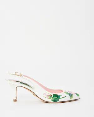 Dolce & Gabbana White Floral Leather Slingback Pumps - 38