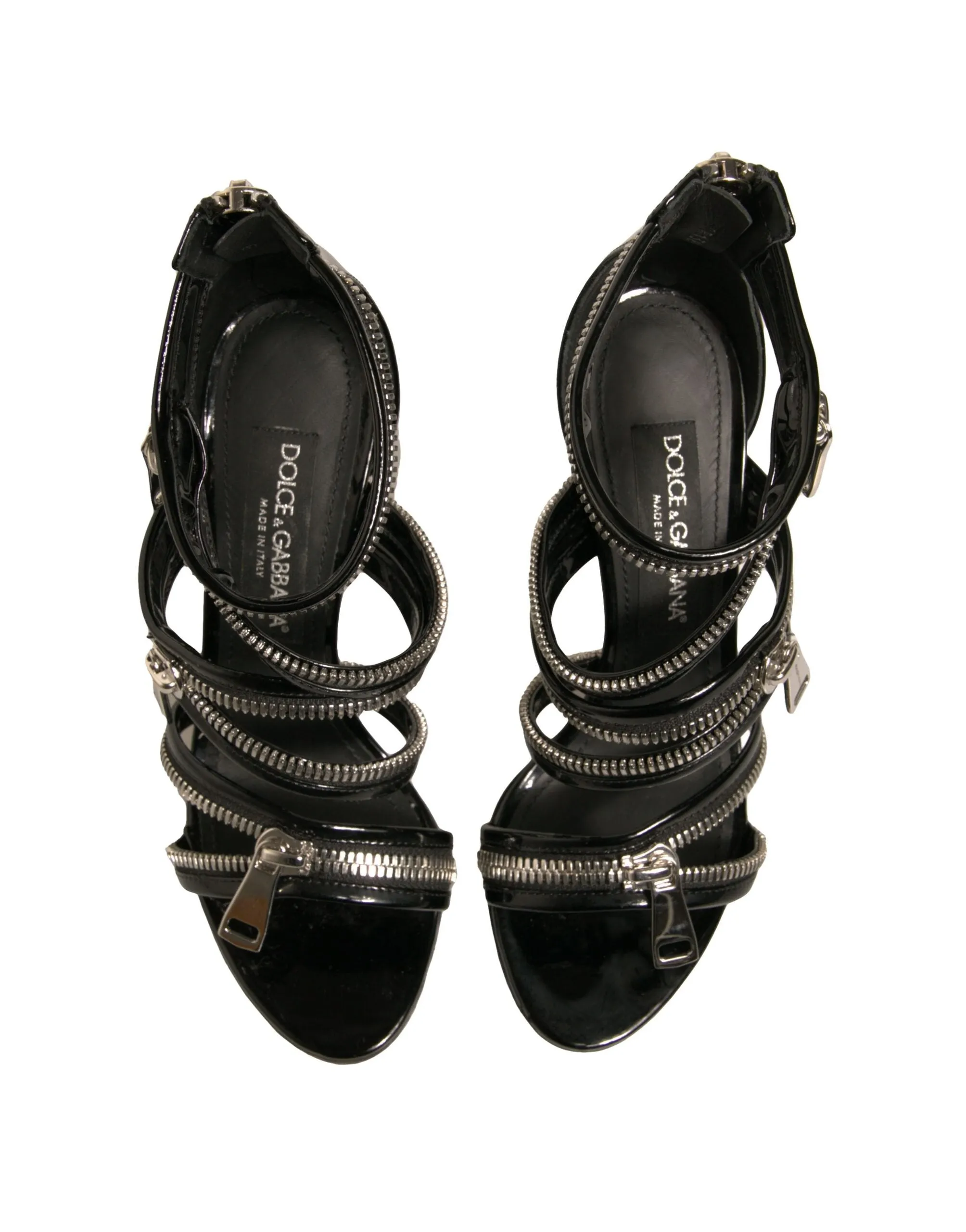 Dolce&Gabbana Women Black Sandals Leather Zip Strappy High Heel Shoes Size EU 38