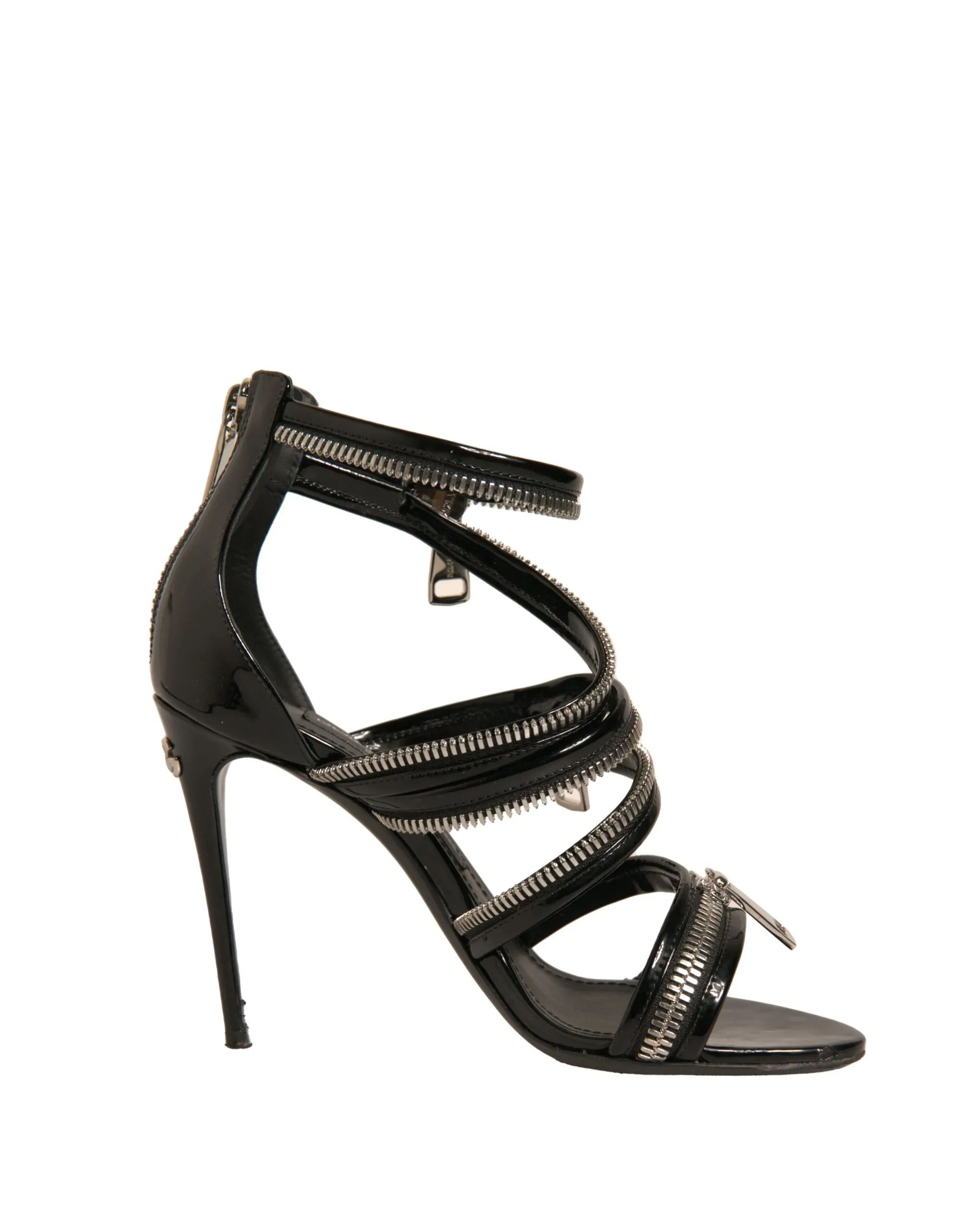 Dolce&Gabbana Women Black Sandals Leather Zip Strappy High Heel Shoes Size EU 38