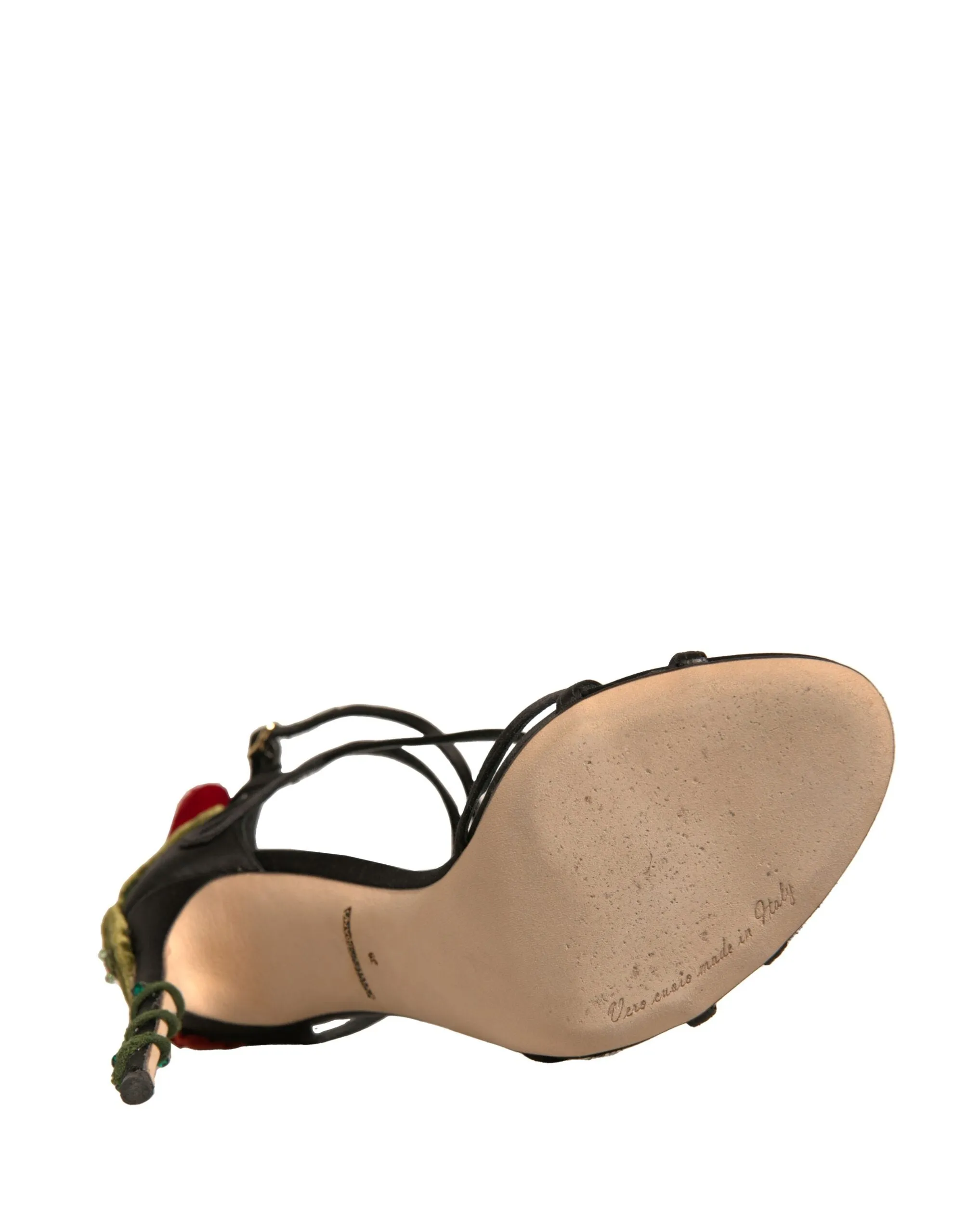 Dolce&Gabbana Women Black Sandals Viscose Floral High Heel Strappy Shoes EUR 39