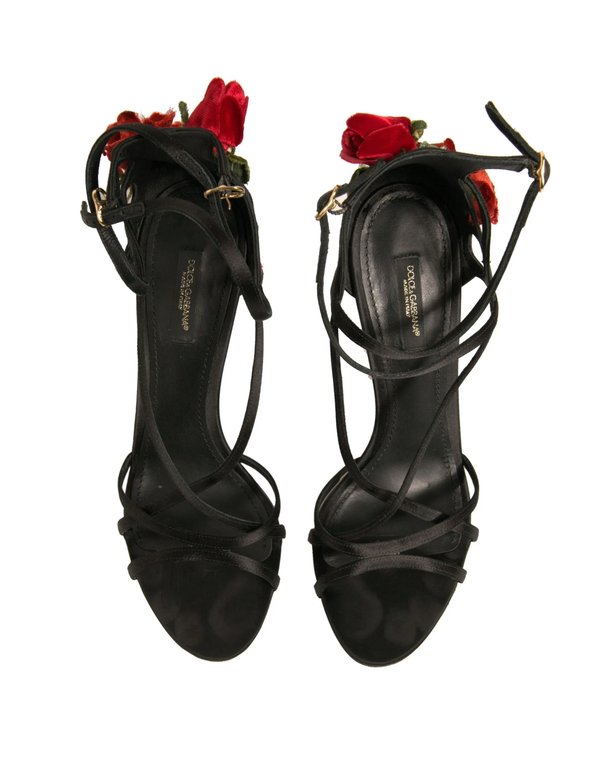 Dolce&Gabbana Women Black Sandals Viscose Floral High Heel Strappy Shoes EUR 39