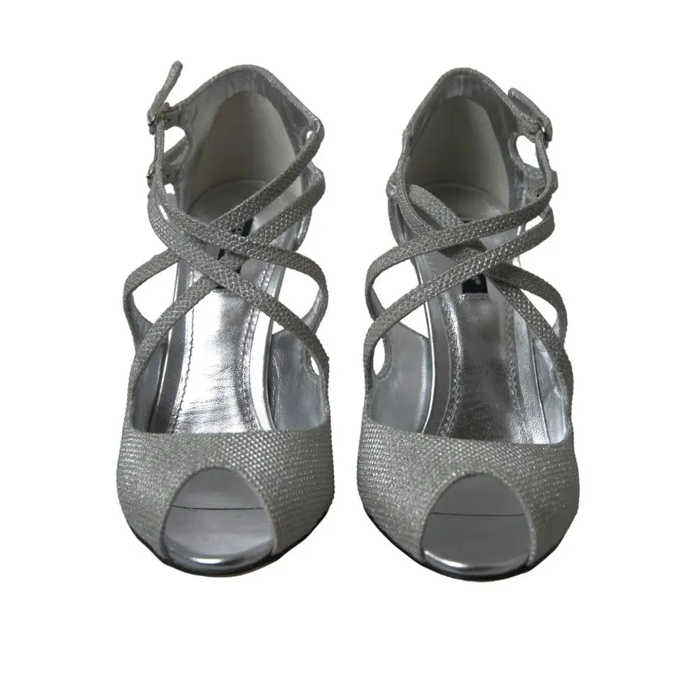 Dolce&Gabbana Women Silver Sandals Polyurethane Strappy High Heel Shoes Sz EU 38