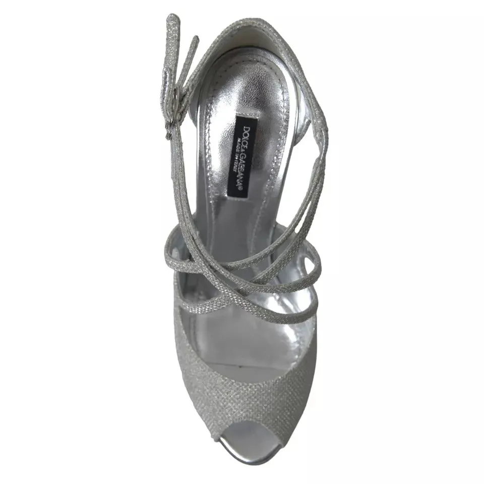 Dolce&Gabbana Women Silver Sandals Polyurethane Strappy High Heel Shoes Sz EU 38