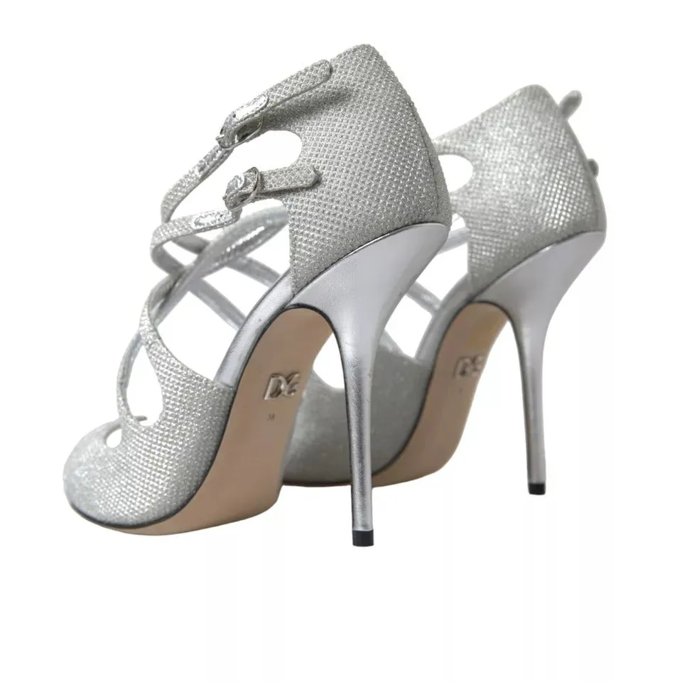 Dolce&Gabbana Women Silver Sandals Polyurethane Strappy High Heel Shoes Sz EU 38