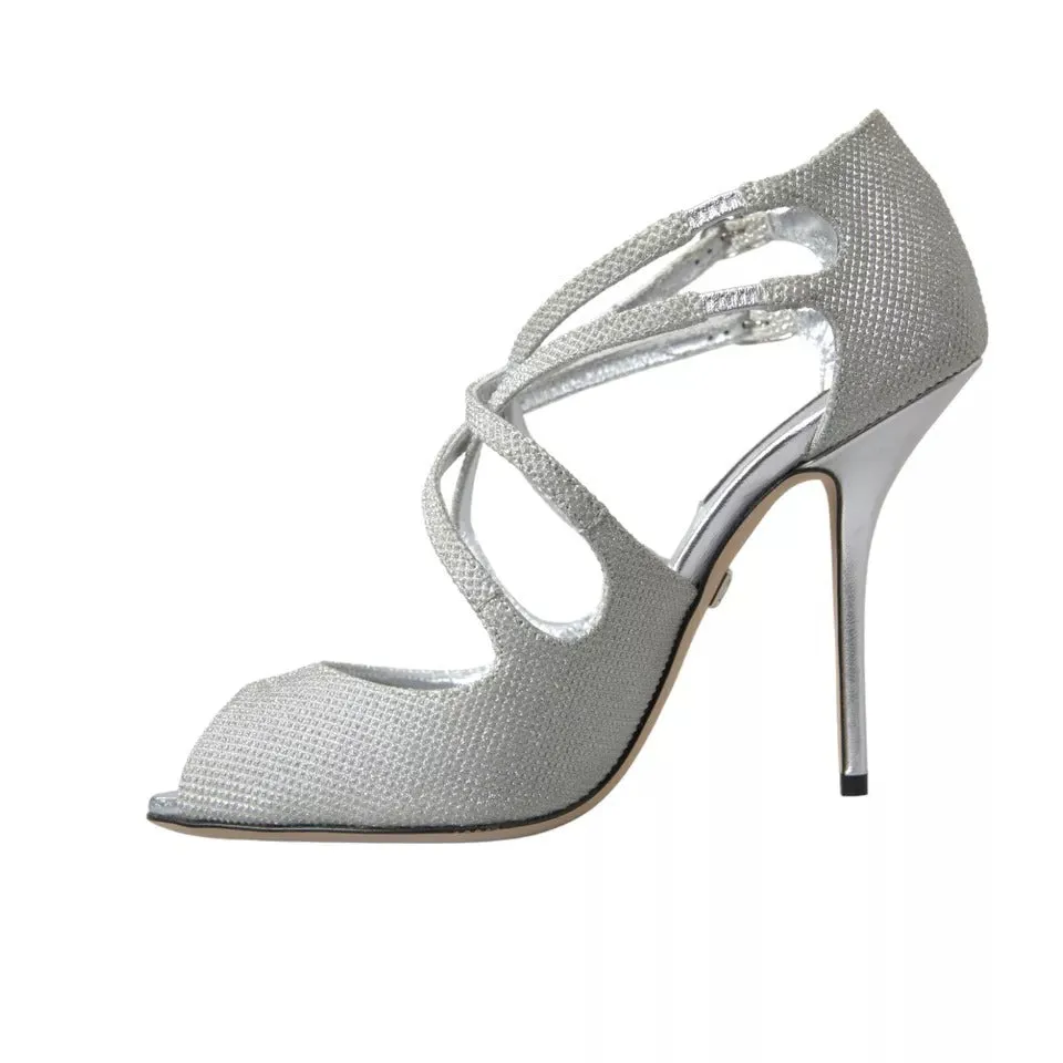 Dolce&Gabbana Women Silver Sandals Polyurethane Strappy High Heel Shoes Sz EU 38
