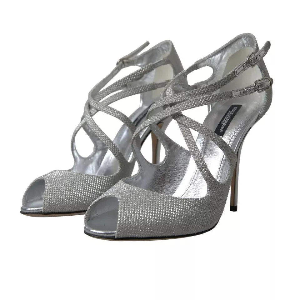 Dolce&Gabbana Women Silver Sandals Polyurethane Strappy High Heel Shoes Sz EU 38