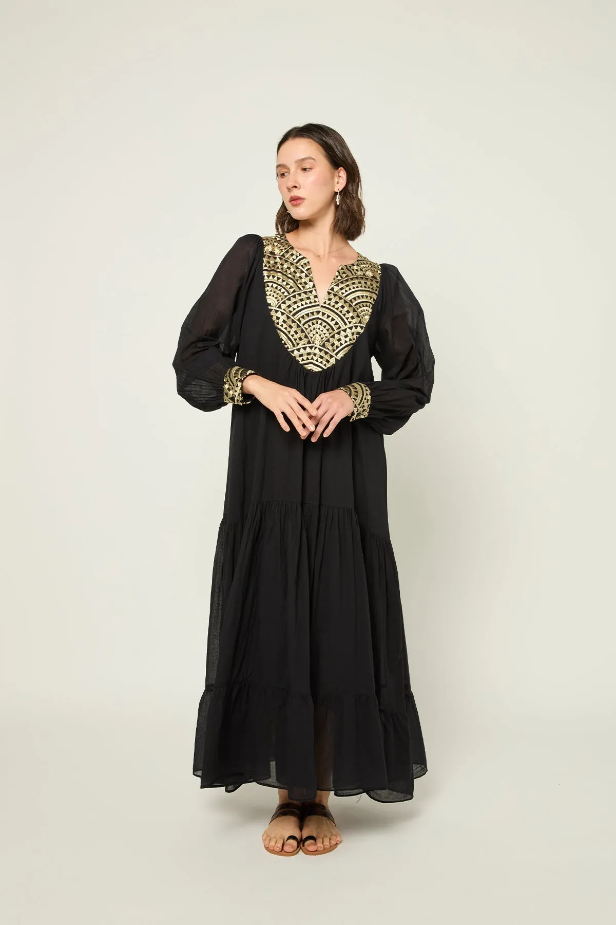 DRESS LONG NEW ALL OVER L/S - BLACK GOLD