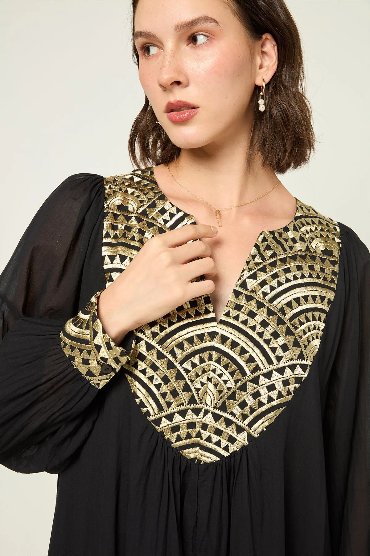 DRESS LONG NEW ALL OVER L/S - BLACK GOLD