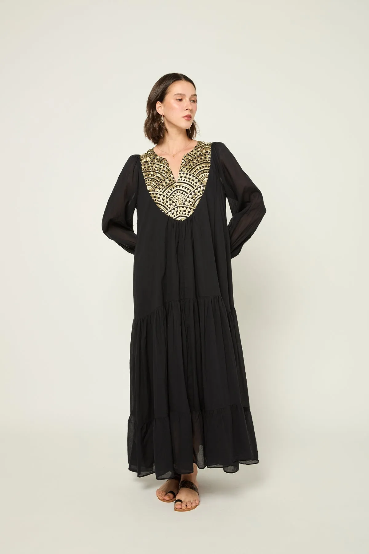 DRESS LONG NEW ALL OVER L/S - BLACK GOLD