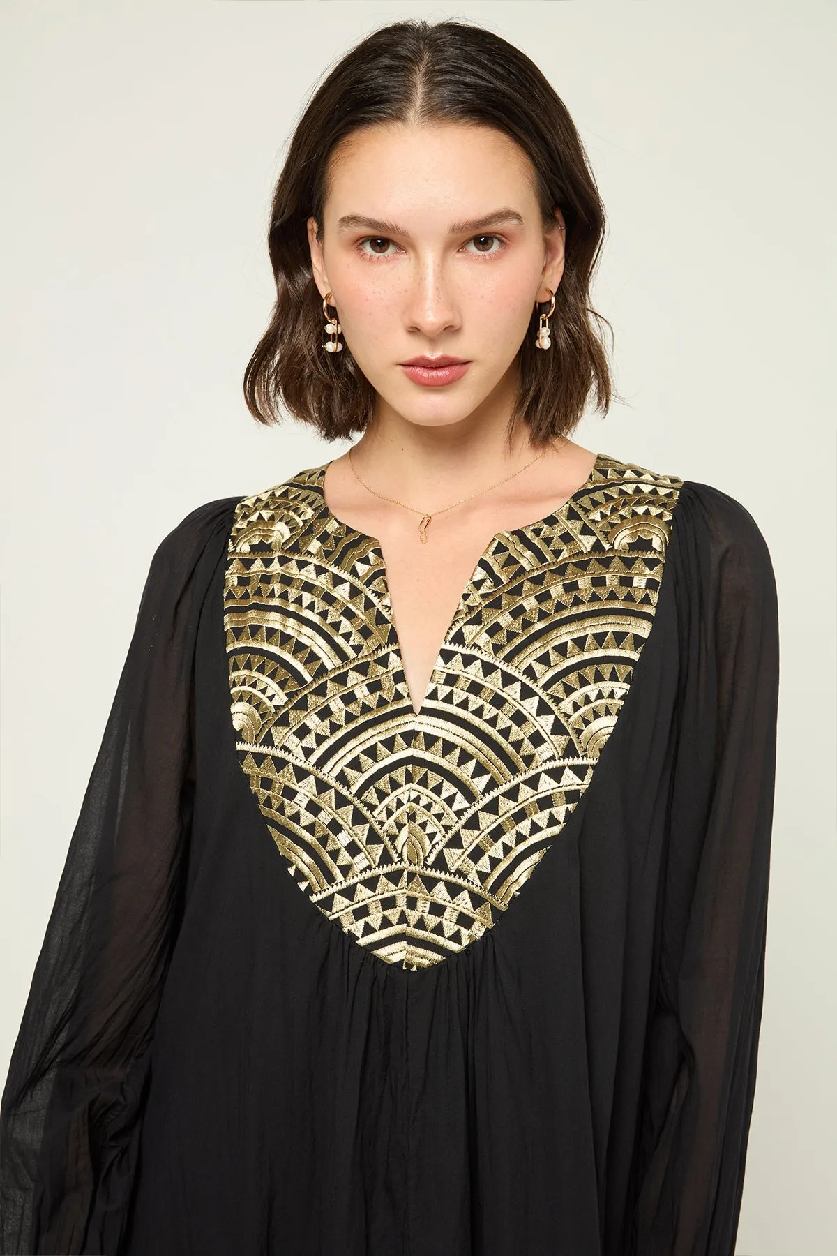DRESS LONG NEW ALL OVER L/S - BLACK GOLD
