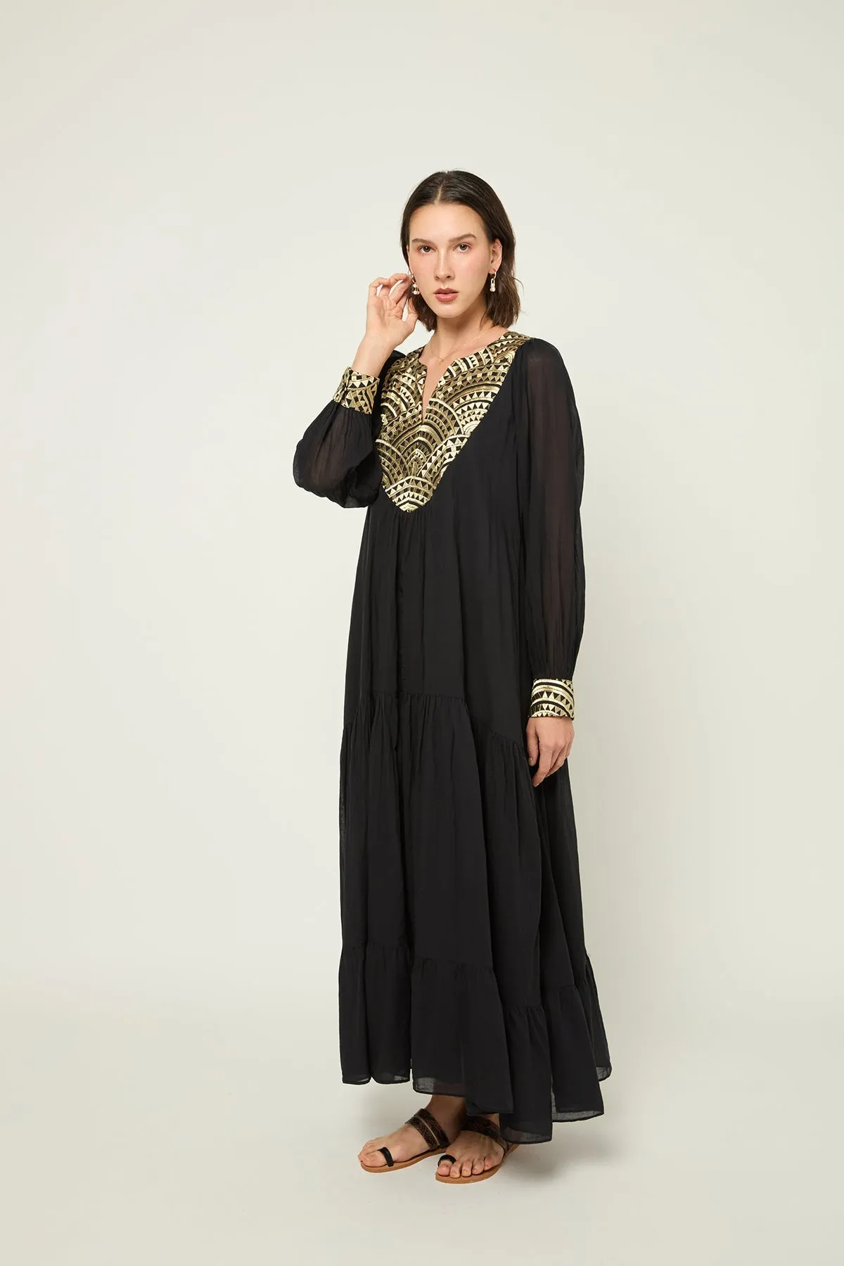 DRESS LONG NEW ALL OVER L/S - BLACK GOLD