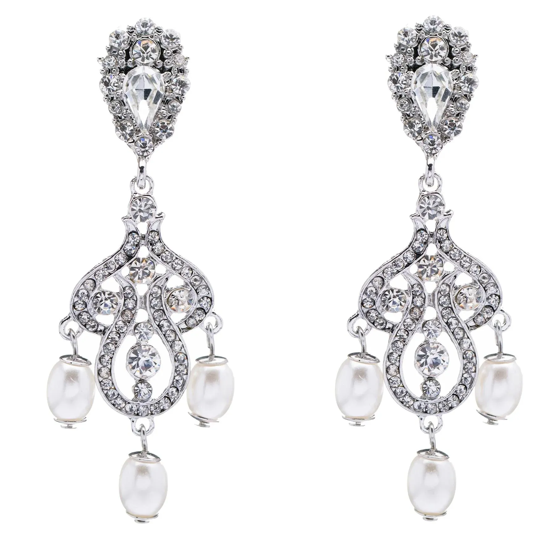 Elegant Vintage Bridal Dangle Earrings with Crystal Rhinestones and Pearls in White