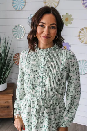 Emilia Pleated Floral Midi • Green