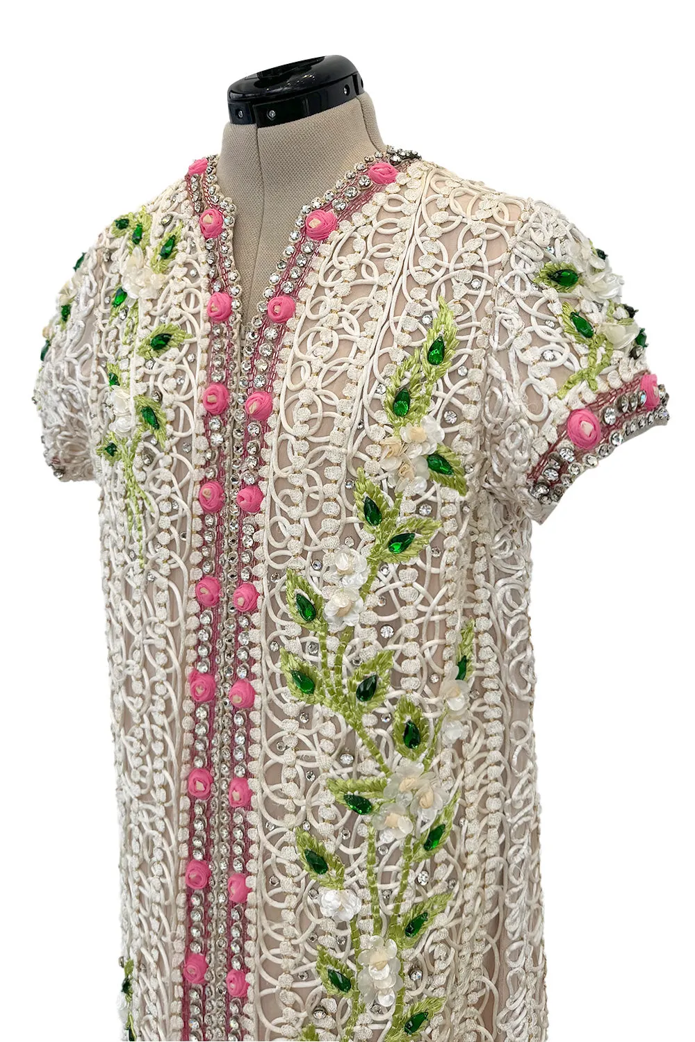 Exquisite 1960s Mr Blackwell One Off Highly Detailed & Embellished Ivory Sheath Dress