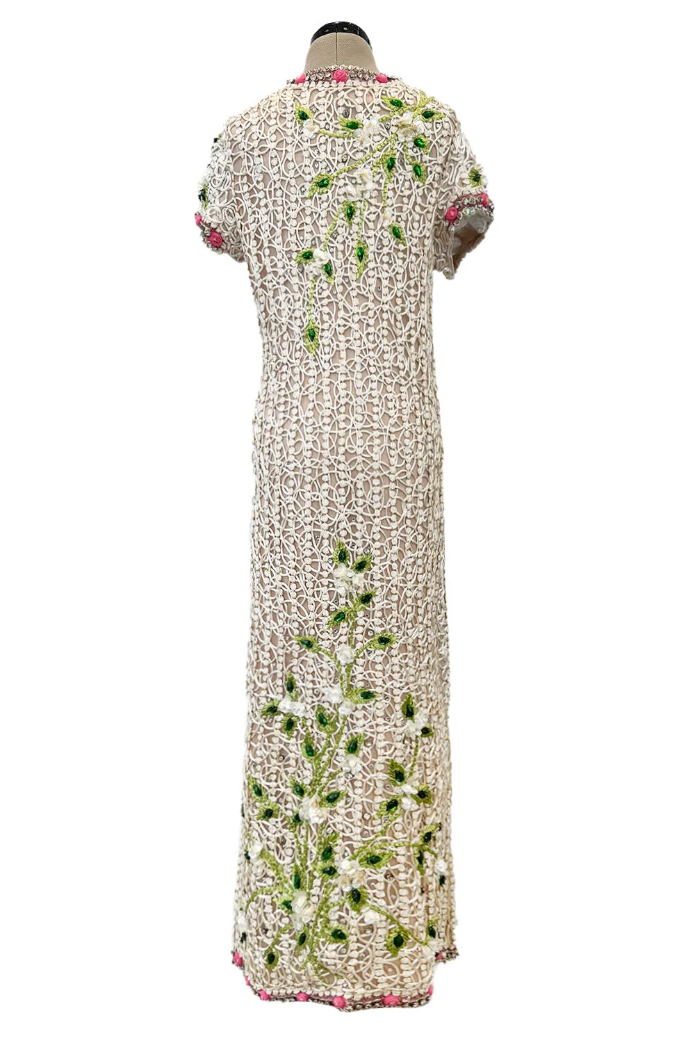 Exquisite 1960s Mr Blackwell One Off Highly Detailed & Embellished Ivory Sheath Dress