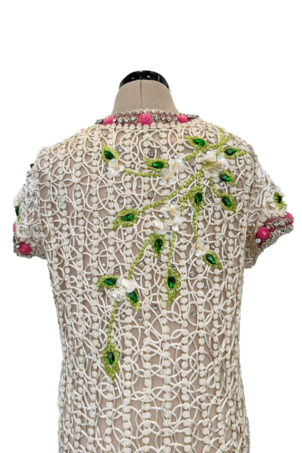 Exquisite 1960s Mr Blackwell One Off Highly Detailed & Embellished Ivory Sheath Dress