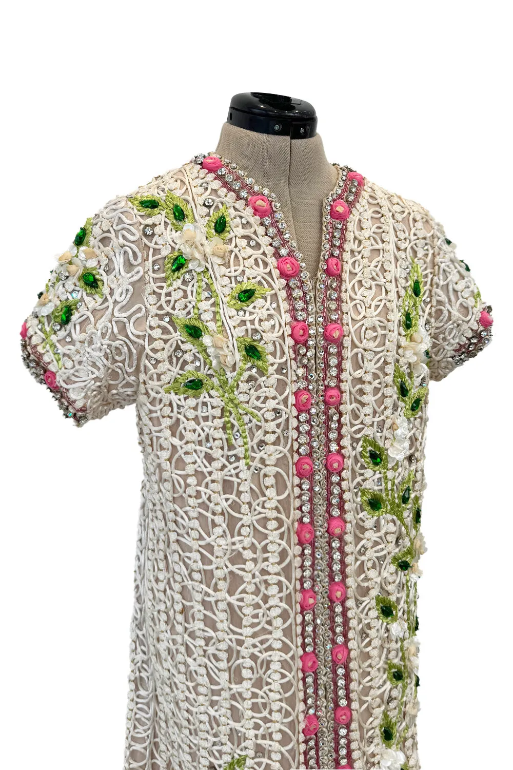 Exquisite 1960s Mr Blackwell One Off Highly Detailed & Embellished Ivory Sheath Dress