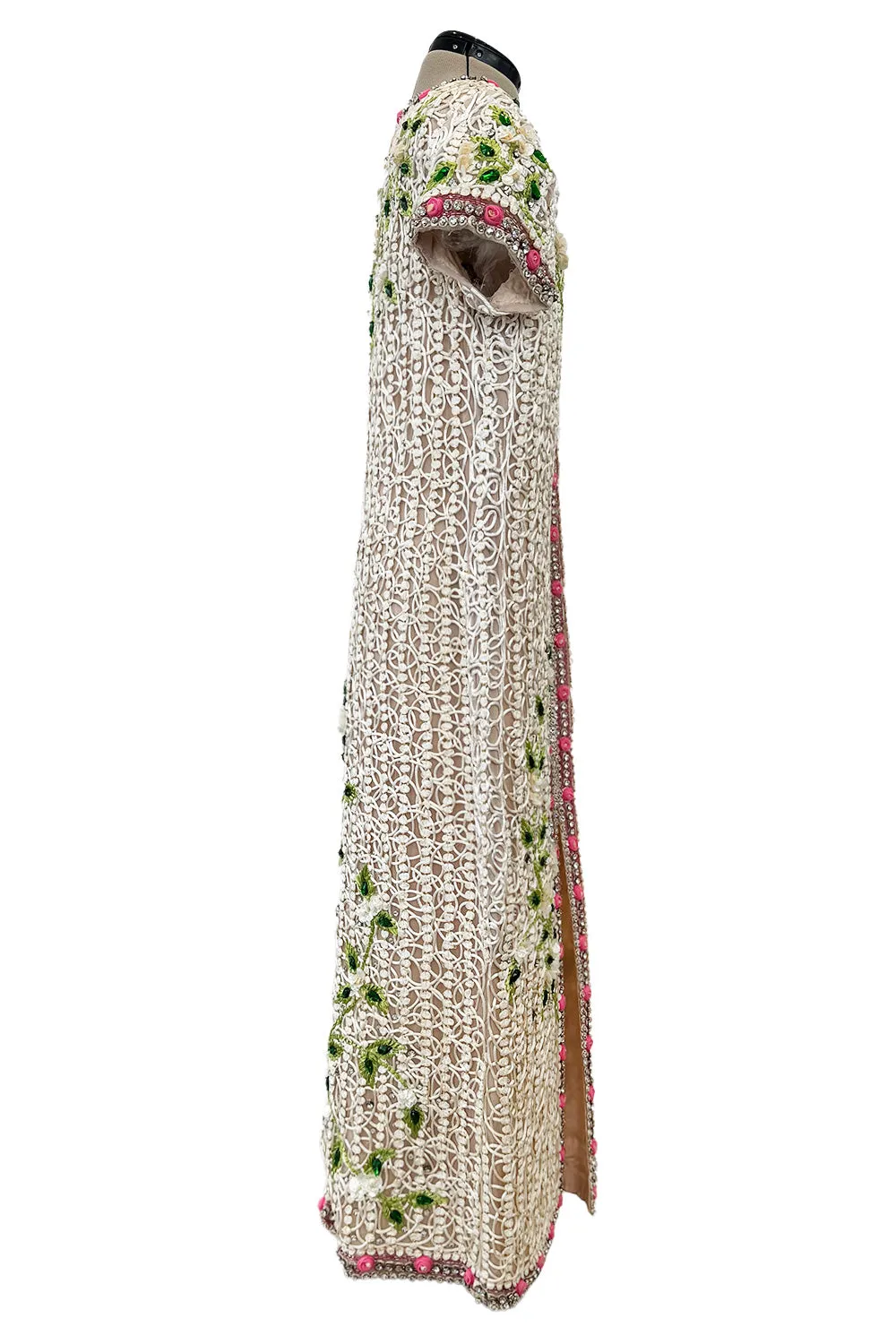 Exquisite 1960s Mr Blackwell One Off Highly Detailed & Embellished Ivory Sheath Dress