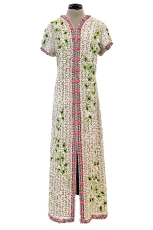 Exquisite 1960s Mr Blackwell One Off Highly Detailed & Embellished Ivory Sheath Dress