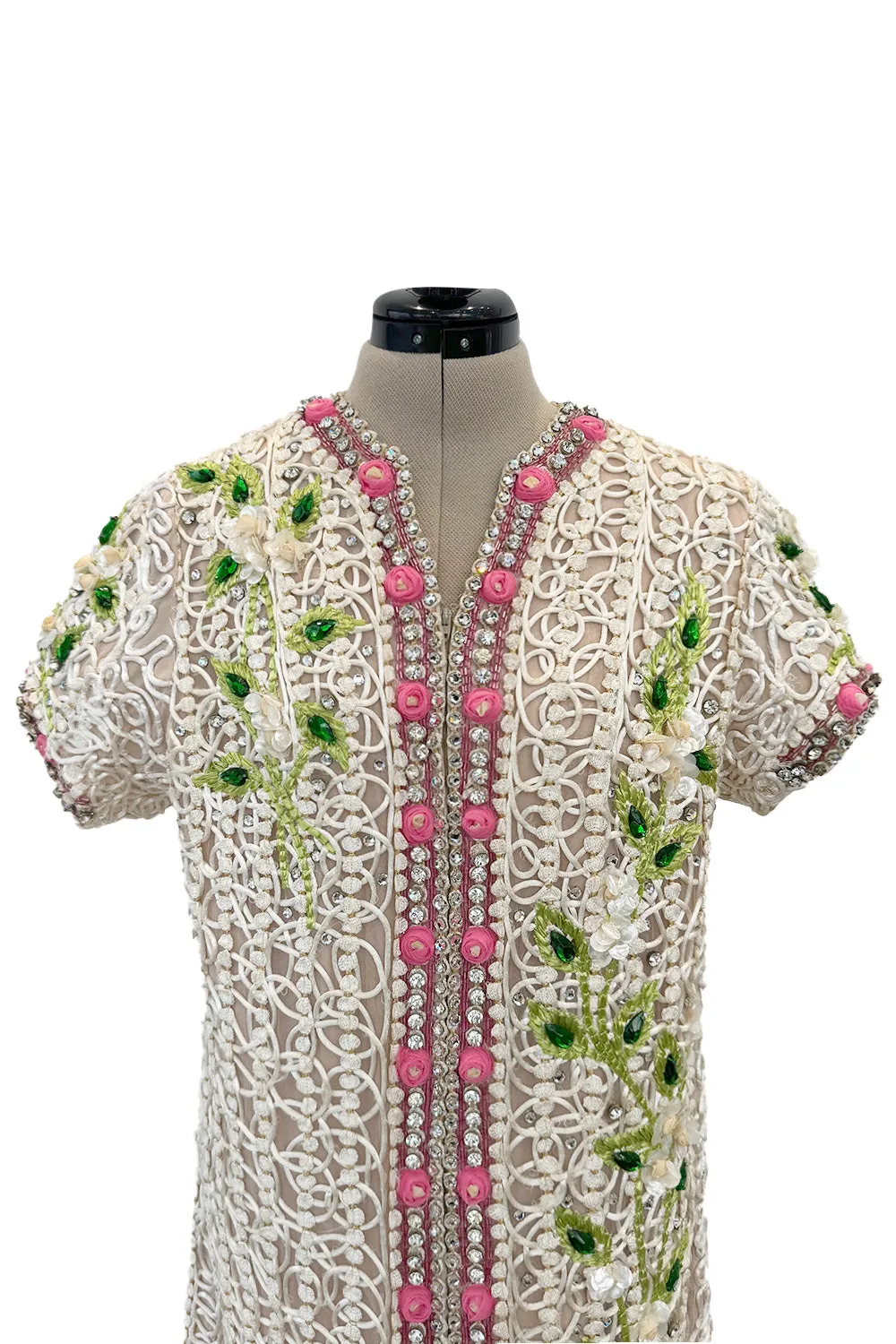 Exquisite 1960s Mr Blackwell One Off Highly Detailed & Embellished Ivory Sheath Dress