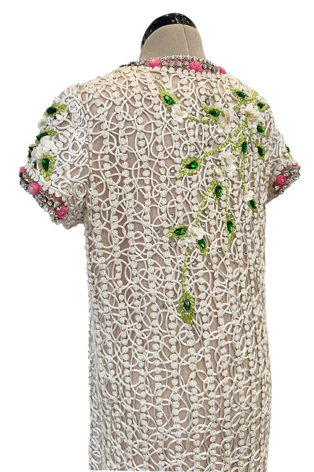 Exquisite 1960s Mr Blackwell One Off Highly Detailed & Embellished Ivory Sheath Dress