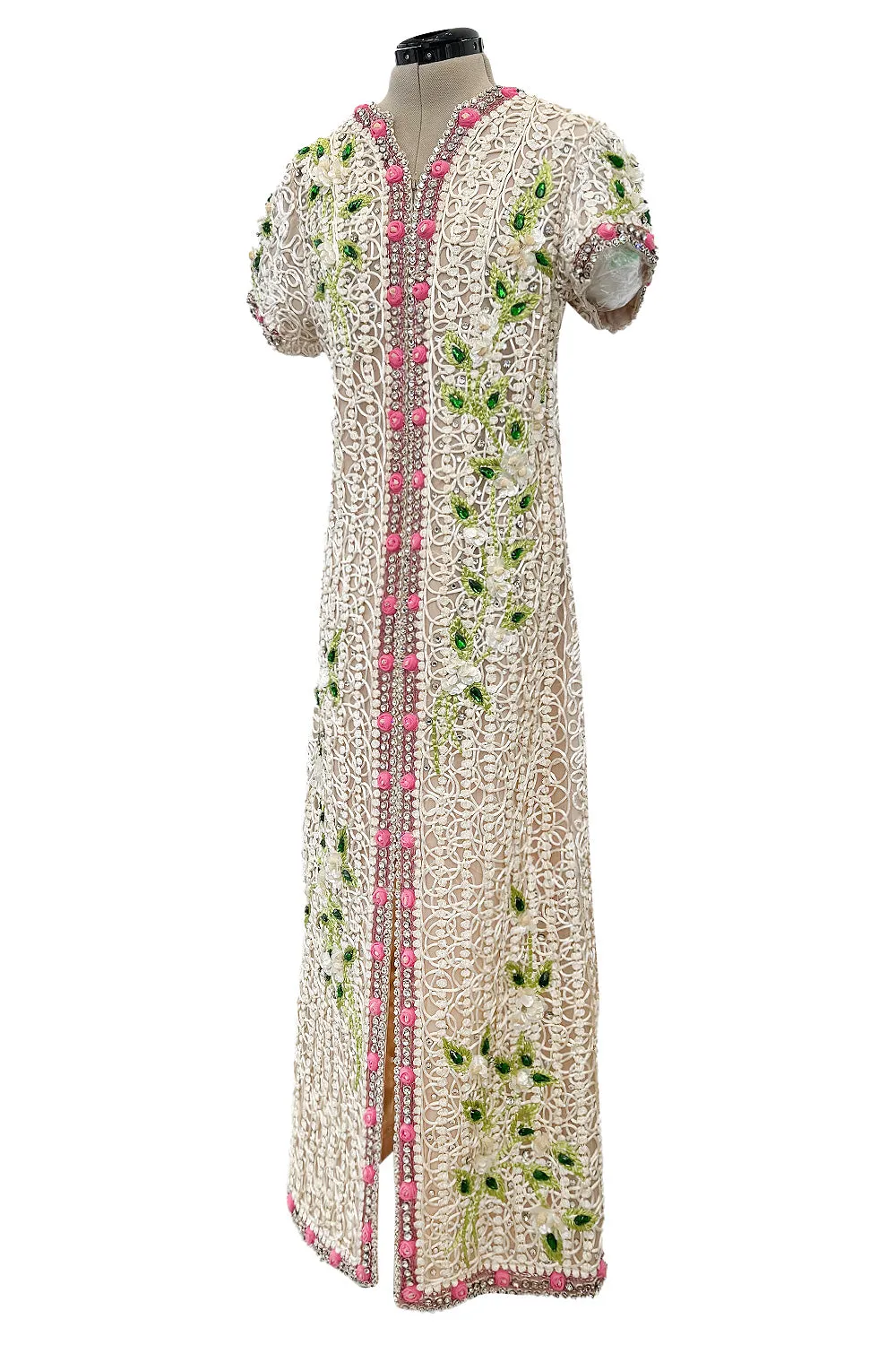 Exquisite 1960s Mr Blackwell One Off Highly Detailed & Embellished Ivory Sheath Dress