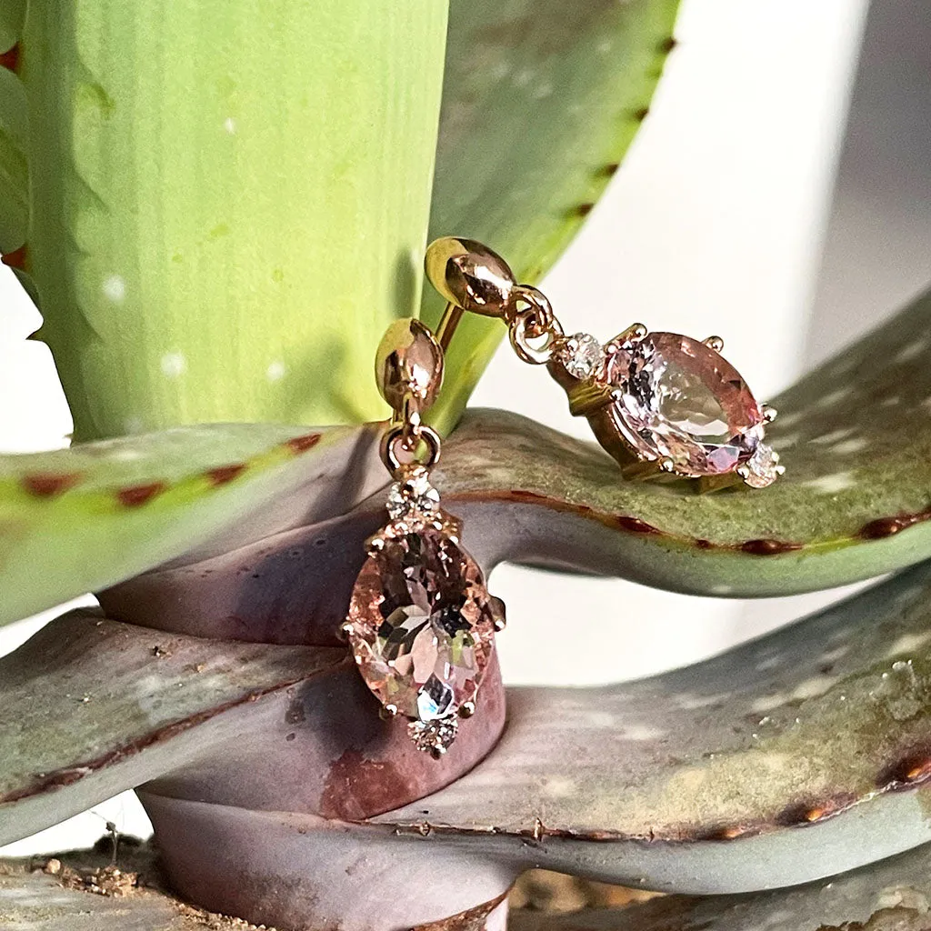 Exquisite Oval Morganite and Diamond Highlight Drop Earrings