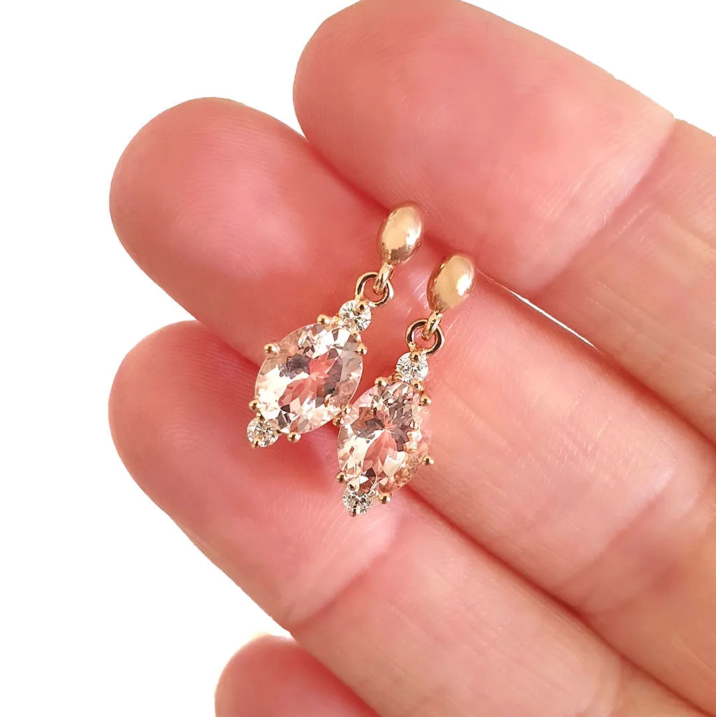 Exquisite Oval Morganite and Diamond Highlight Drop Earrings